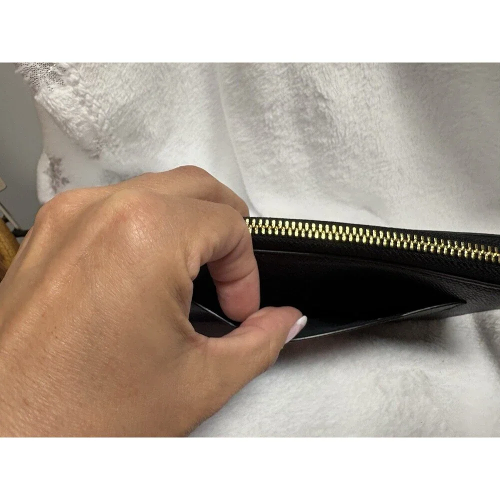 Coach C4124 Medium ID Zip Around Wallet Black Pebble Leather